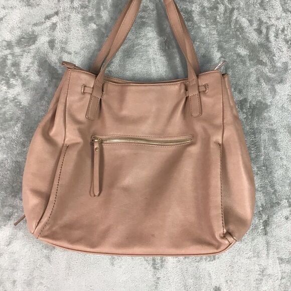 Urban Expressions Taupe Faux Leather Medium Zip Top Tote Purse Handbag Neutral - Picture 14 of 16